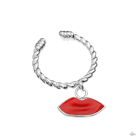 anello argento con pendente bocca rossa