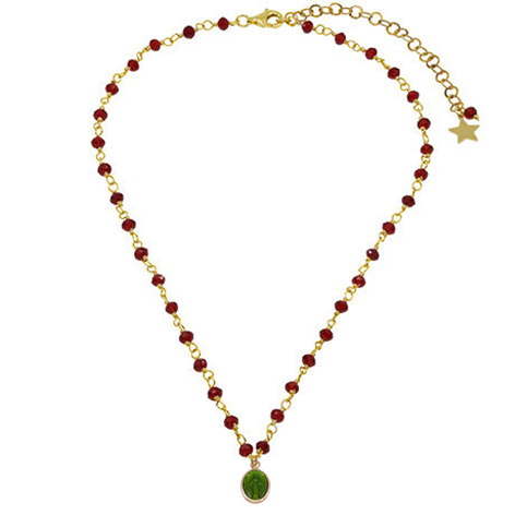 collana rosario oro cristalli rossi madonnina verde