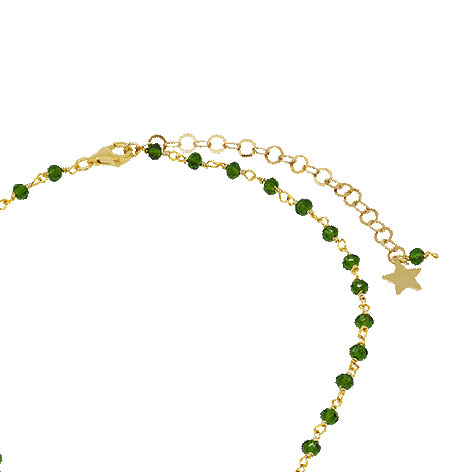 dettaglio chiusura rosario oro cristalli verdi