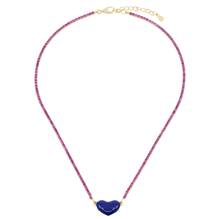 Tennis necklace with pink crystals and blue heart - MIA's Italy