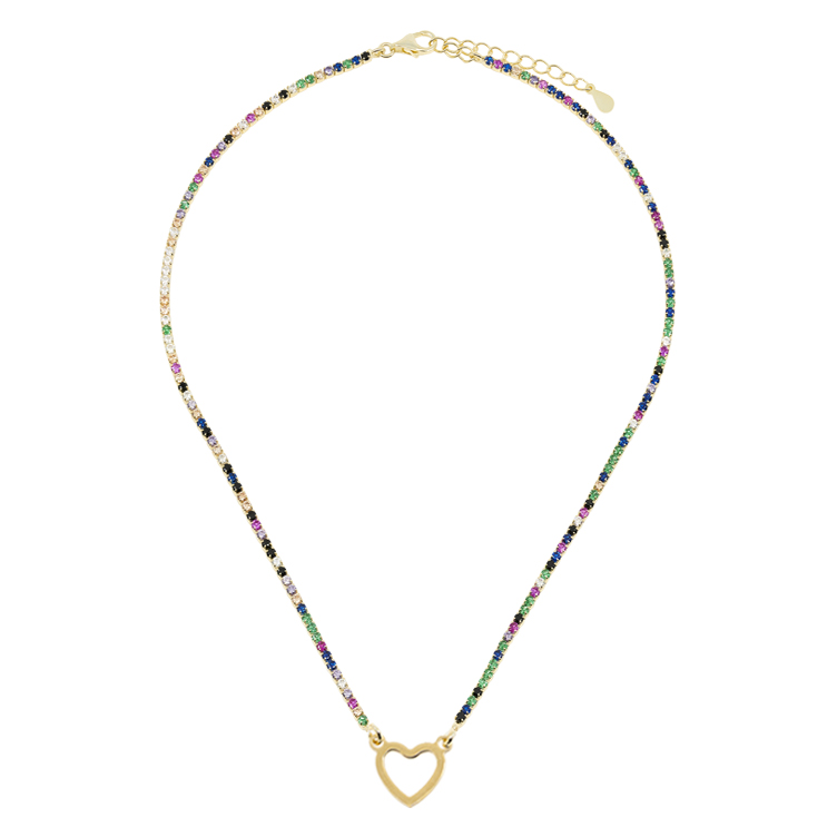 Tennis necklace with multicolor crystals and gold heart - MIA's Italy