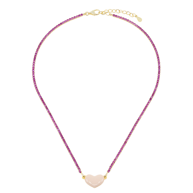 Tennis necklace with fucsia crystals and pink heart - MIA's Italy